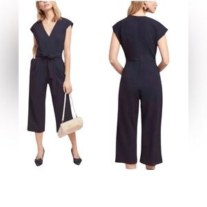 Anthropologie Ett:twe navy blue jumpsuit V-neck sleeveless attached belt M
